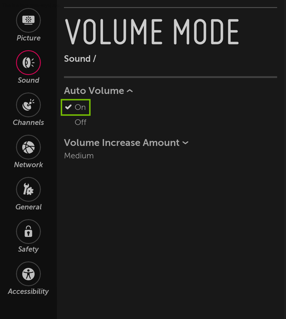 Volume Mode with auto volume on highlighted.