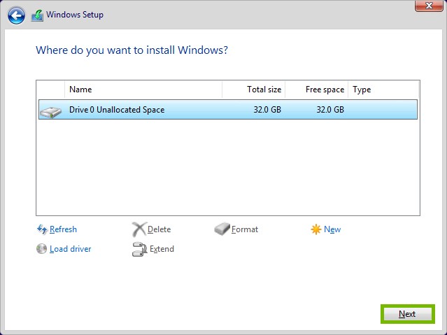Next button highlighted