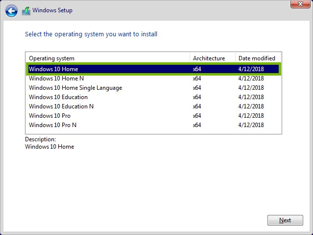 Example version of Windows 10 highlighted