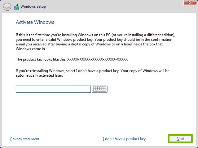Next button highlighted
