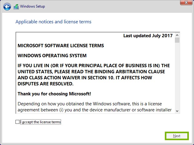 Next button highlighted