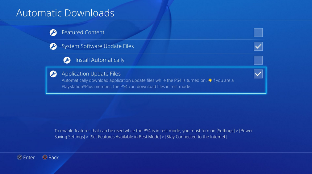 Automatic downloads settings screen.