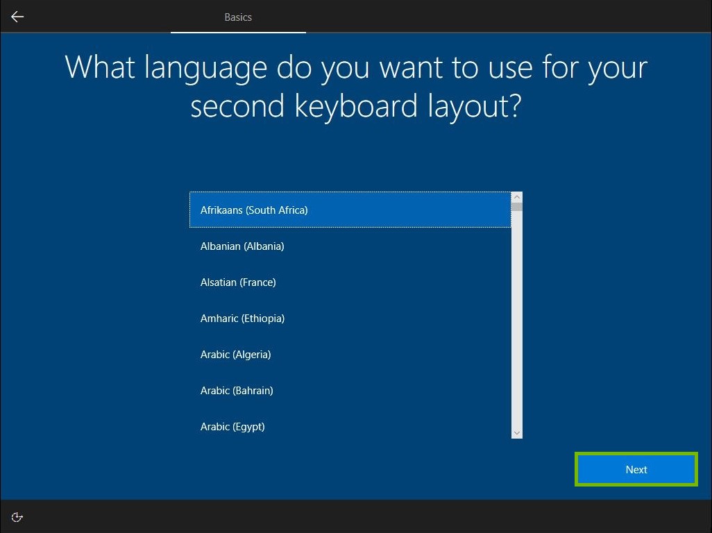 Next button highlighted