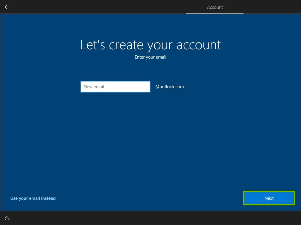 Next button highlighted