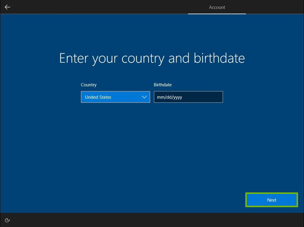 Next button highlighted