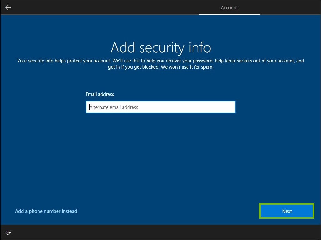 Next button highlighted