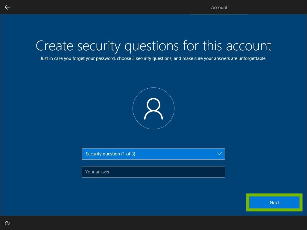 Next button highlighted