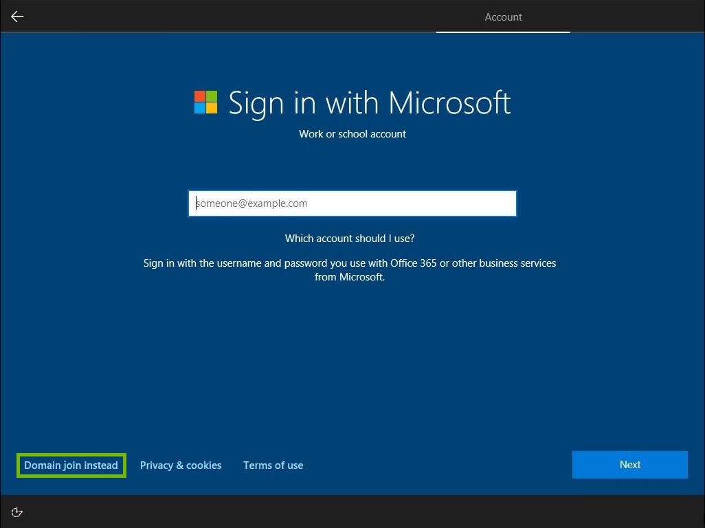 Domain join instead highlighted