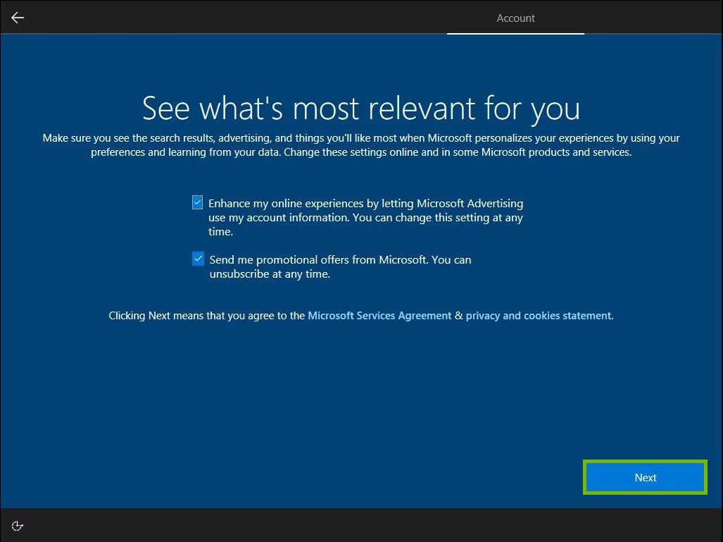 Next button highlighted
