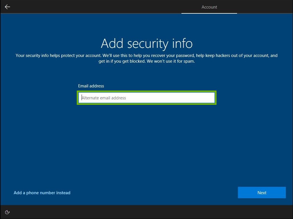 Email address field highlighted