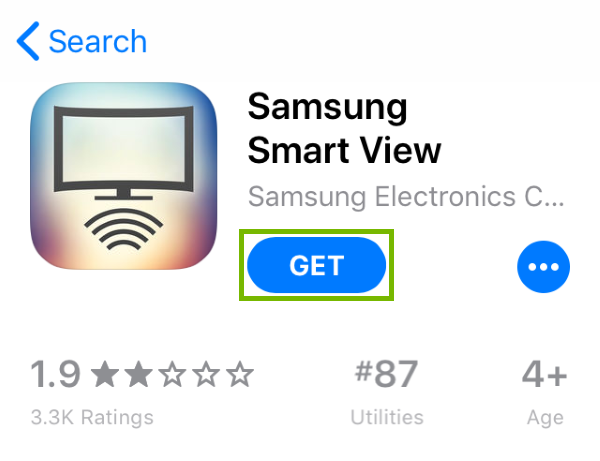 Get button highlighted in App Store for found app.