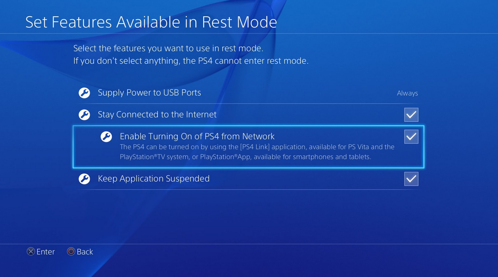 Rest mode settings screen.