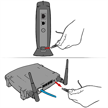 Person unplugging modem and router power cords