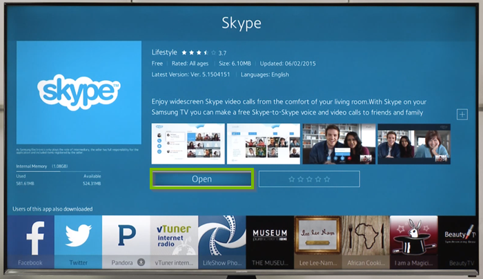 Downloaded app with Open button selected. Screenshot.