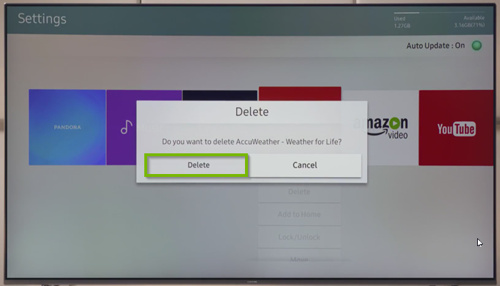 Delete confirmation box with Delete selected.