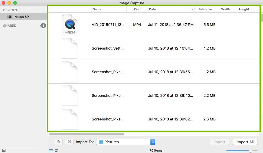 Image Capture with list of pictures and videos on Android device