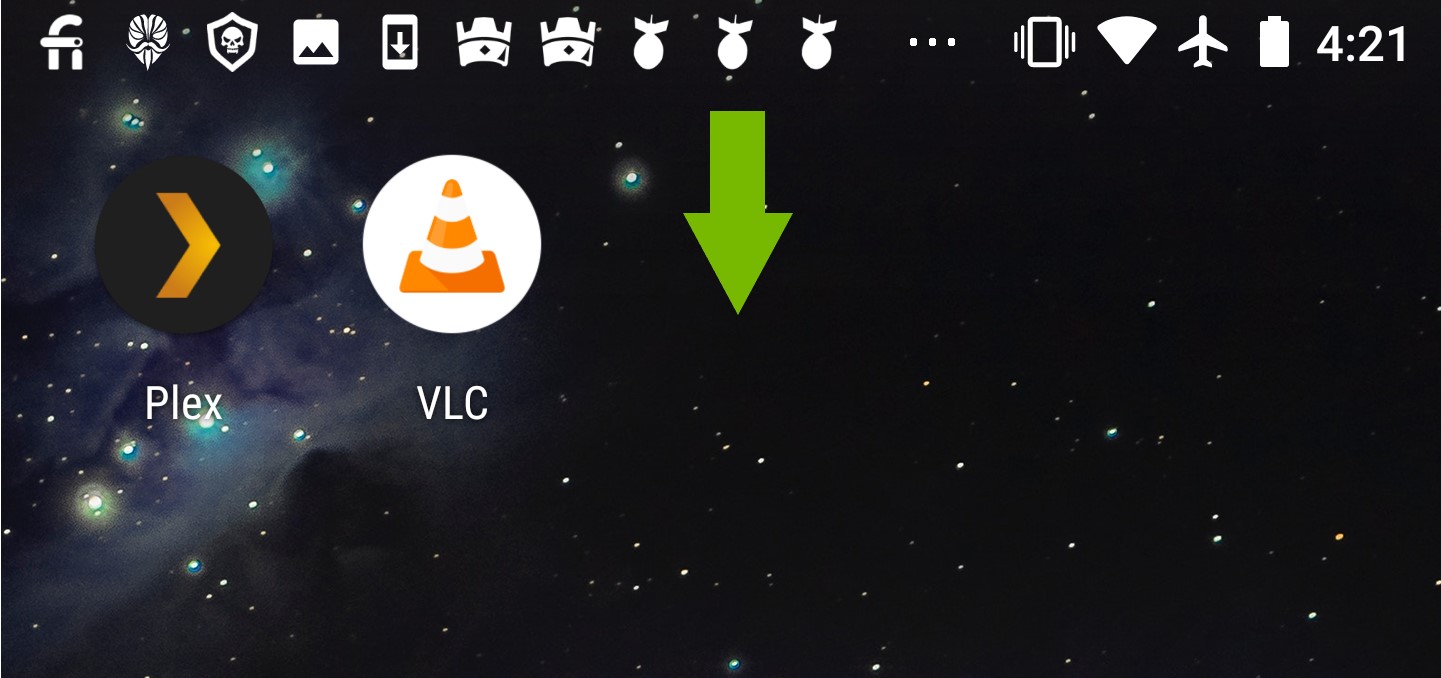 Home screen with arrow pointing down