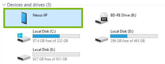 File Explorer with Android device highlighted