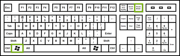 Keyboard with Windows and Pause keys highlighted.