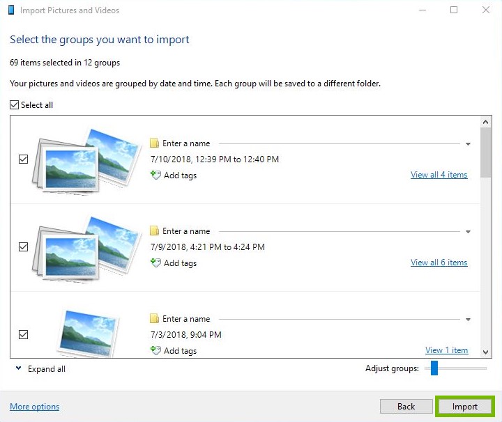 Review Photos with import highlighted