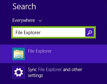 Search bar highlighted with File Explorer typed in the search bar