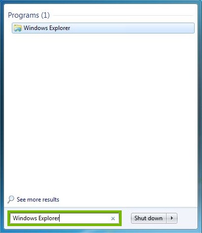 Search bar highlighted with Windows Explorer typed in