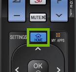 Remote inset with home button highlighted.