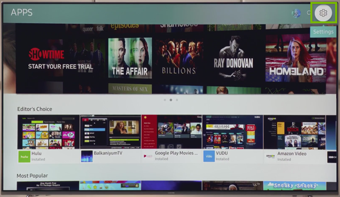 Apps menu with Settings selected. Screenshot.