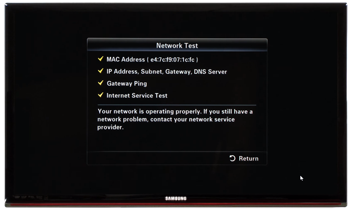 Network test results. Screenshot.