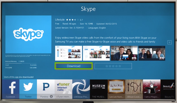 Example App with Download button selected. Screenshot.