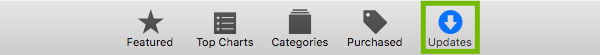 App store menu bar with Updates highlighted.