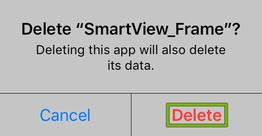 Delete option highlighted on app uninstall confirmation prompt.