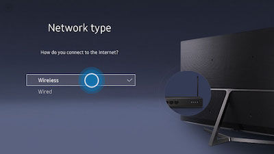 Samsung tv menu showing wireless selected