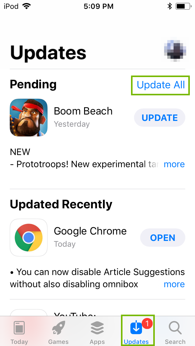 iOS App Store Updates screen
