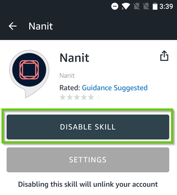 Amazon Alexa disable skill button