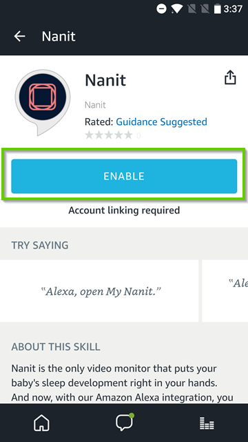 Amazon Alexa enable skill button