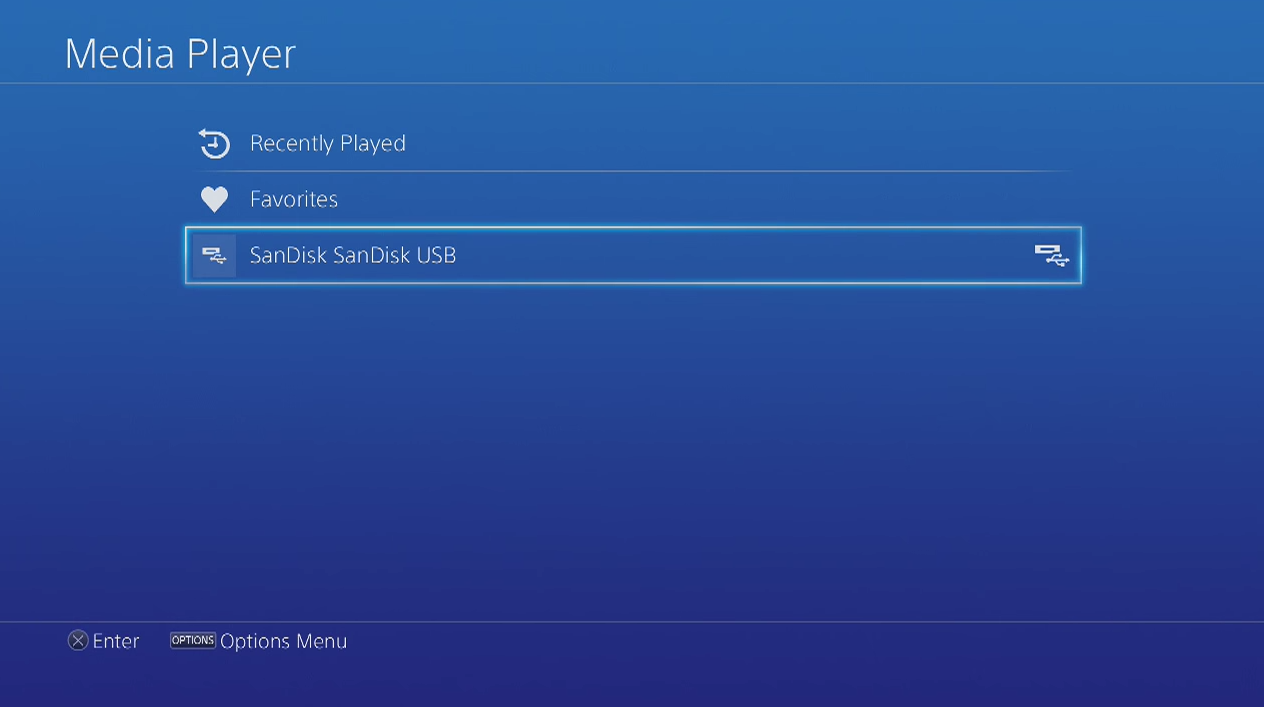 Media Player menu screen