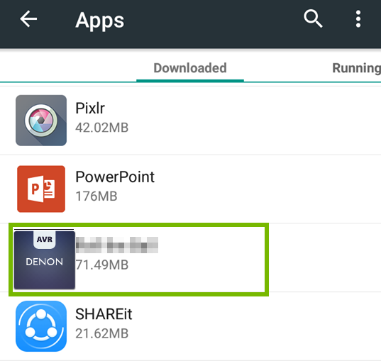 Android app settings with denon avr selected