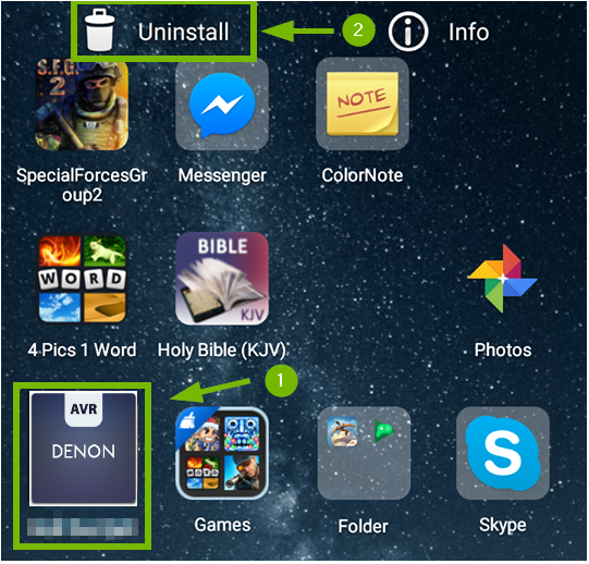 android uninstall link with denon avr app being uninstalled