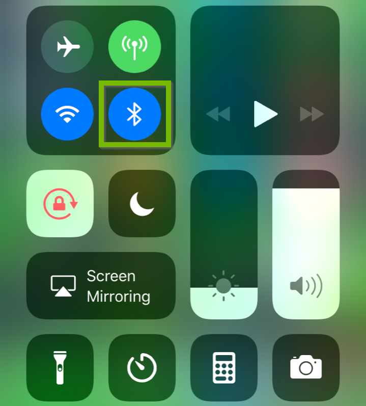 iOS swipe up menu showing bluetooth