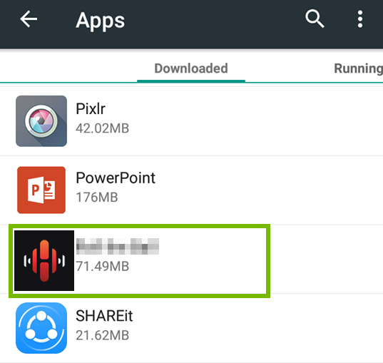 Android app settings with heos selected