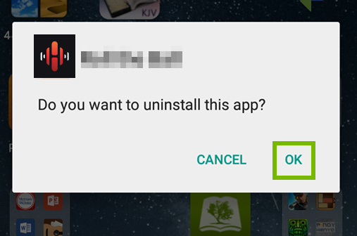 Android uninstall confirmation popup