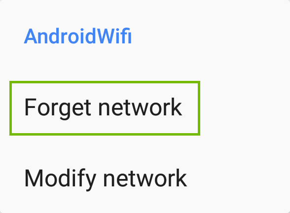 Network menu with Forget network highlighted.