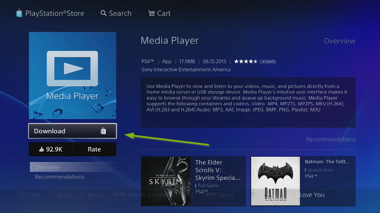 Screenshot of PlayStation store