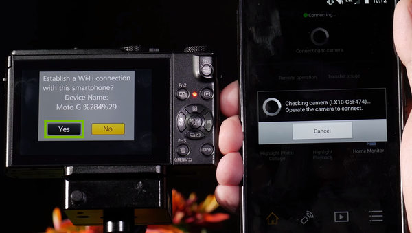 Wi-Fi connection confirmation prompt on camera screen.