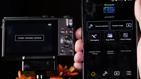 Phone connected to camera.