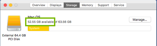About storage with free space available highlighted