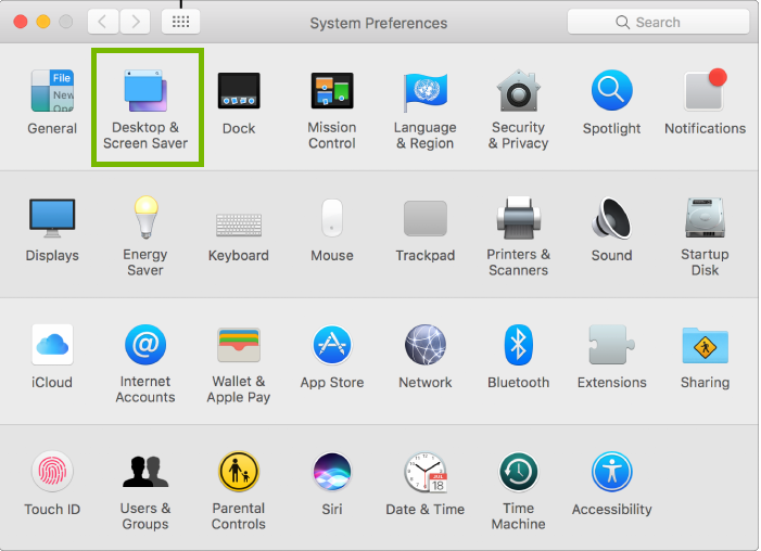 system preferences with desktop and screensaver highlighted