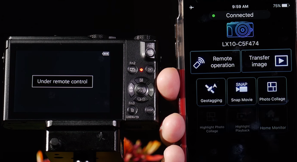 Phone connected to camera.