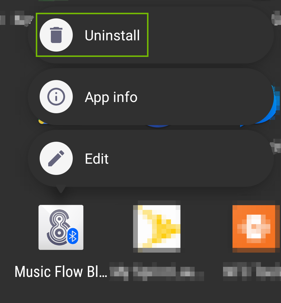 screenshot of app options with uninstall highlighted